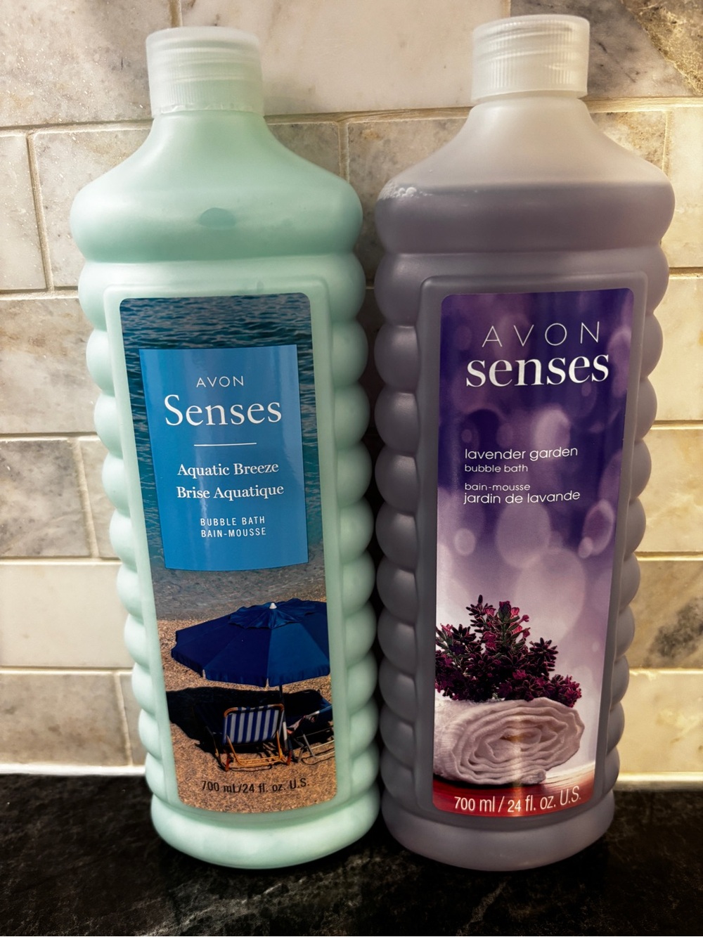 Avon Senses Aquatic Breeze Seafoam Green & Lavender Garden Purple Bubble Baths